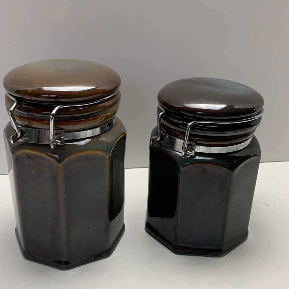 Lot of 2 Pier 1 Imports Ceramic Glazed Canisters